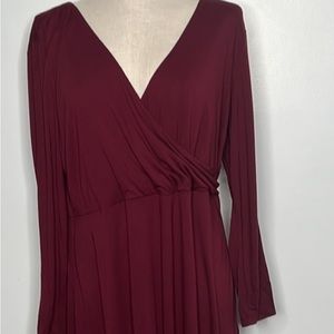 OLD NAVY FAUX WRAP WING DRESS V-NECK BURGUNDY XL